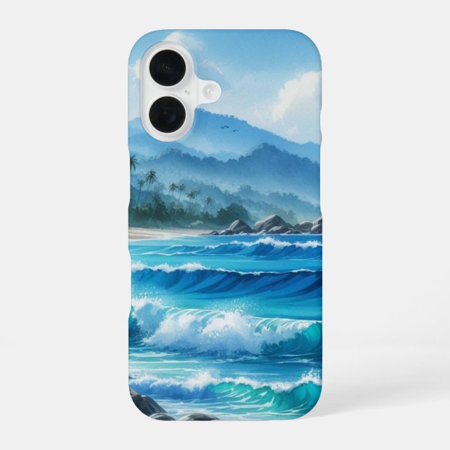 Tropical Beach Ocean Waves Blue  iPhone 16 Case (Back)