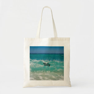 Tropical Beach Ocean Waves Name Tote Bag