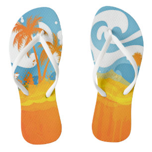 Tropical Beach Ocean Waves Palms Abstract Jandals
