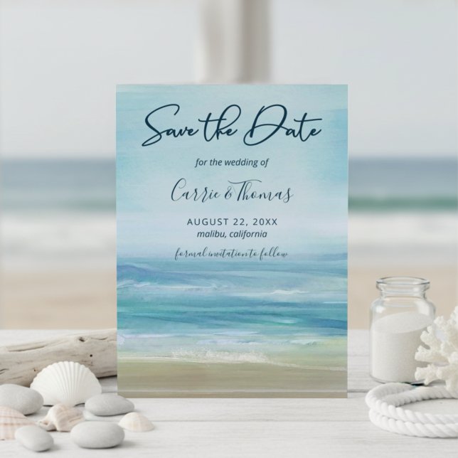 Tropical Beach Ocean Waves Watercolor Save The Date (Creator Uploaded)