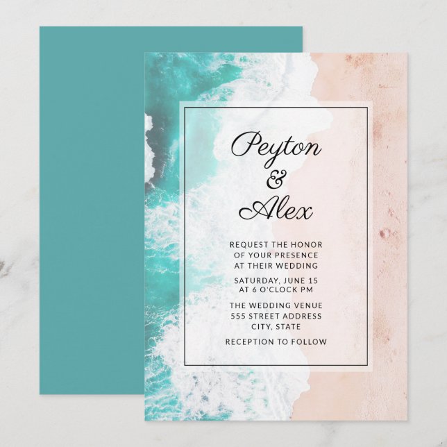 Tropical Beach Ocean Waves Wedding  Invitation (Front/Back)
