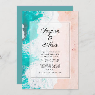 Tropical Beach Ocean Waves Wedding Invitation