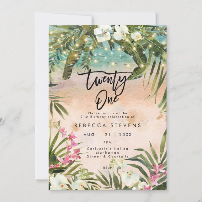 tropical beach orchid 50 fifty birthday invitation (Front)