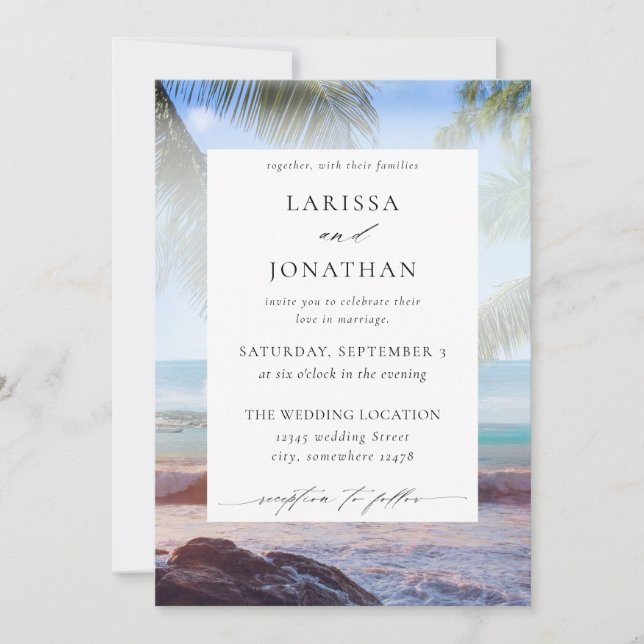 Tropical Beach Palm Destination Wedding 3 Invitation (Front)