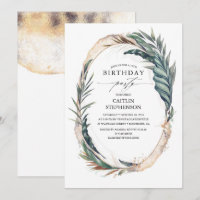 Tropical Beach Palm Leaves and Gold Birthday