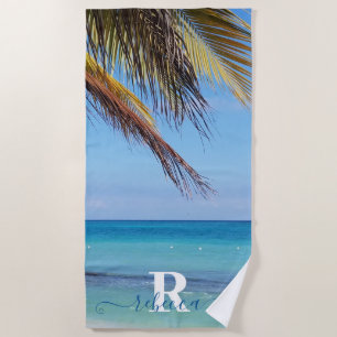 Tropical Beach Palm Monogram Name Towel