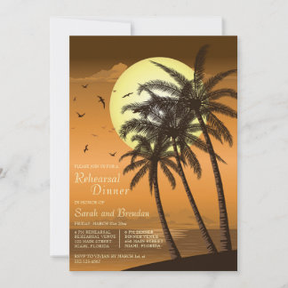 Tropical Beach Palm Rehearsal Dinner invitation 
