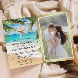 Tropical Beach Palm Starfish Photo QR Code Wedding Invitation