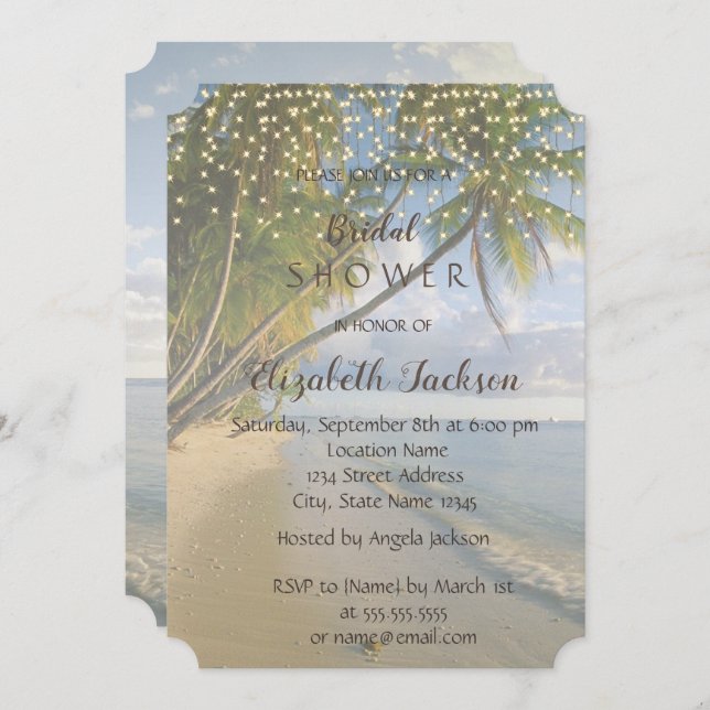 Tropical Beach,Palm ,String Lights  Bridal Shower Invitation (Front/Back)