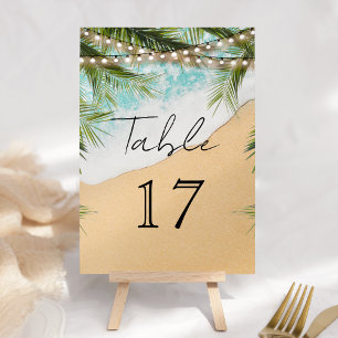 Tropical Beach Palm String Lights Wedding Table Number