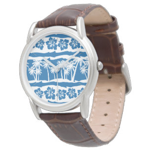 Tropical beach palm stripes watch