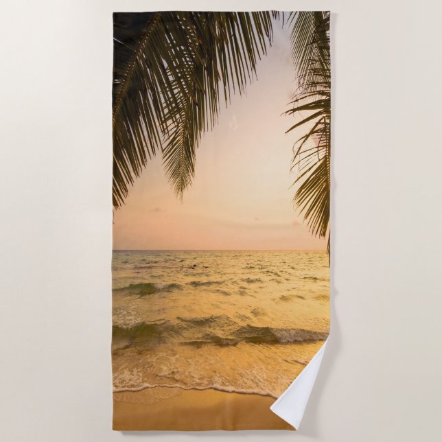 Tropical Beach Palm Sunset Towel (Front)
