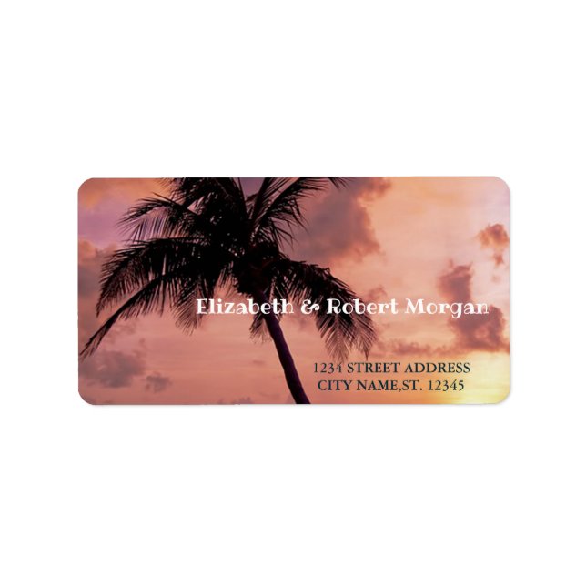 Tropical Beach Palm Sunset   Wedding Label (Front)