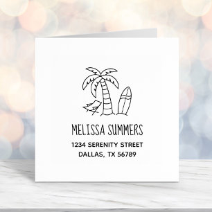 Tropical Beach Palm Surfboard Address Self-inking Stamp