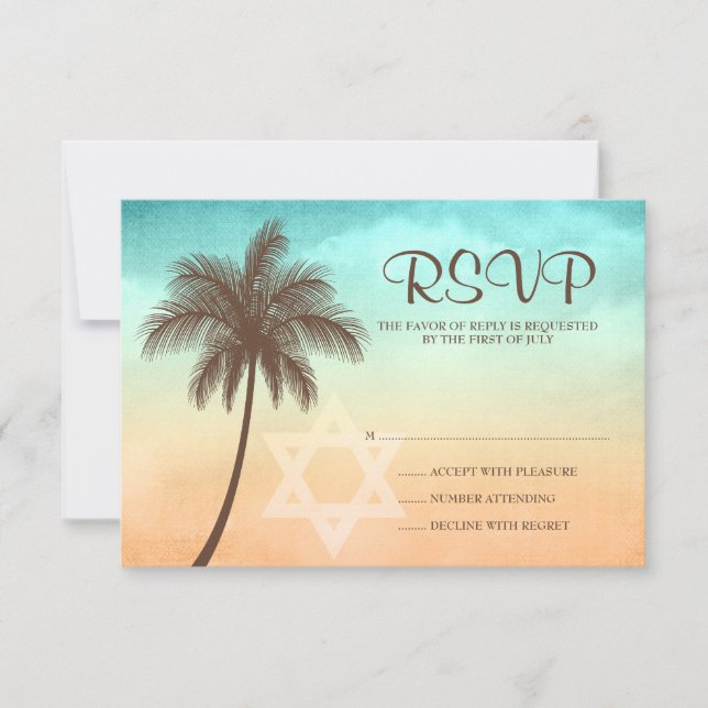 Tropical Beach Palm Tree Bat Mitzvah Response Card (Front)