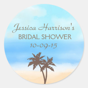 Tropical Beach Palm Tree Bridal Shower Stickers