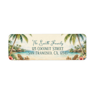 Tropical Beach Palm Tree Family Return Address