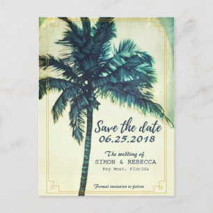 Tropical Beach Palm Tree Key West Save the Date Announcement Postcard