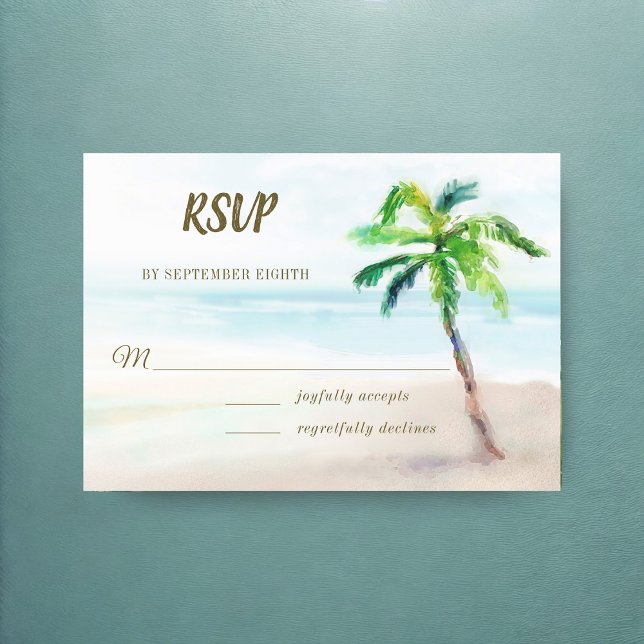 Tropical Beach Palm Tree Meal Choice Wedding RSVP Card (Creator Uploaded)