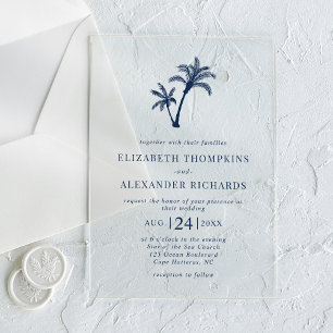 Tropical Beach Palm Tree Nautical Navy Wedding Acrylic Invitations