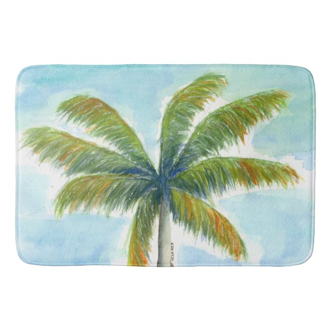 Tropical Beach palm tree on a sunny day Bath Mat (Front)