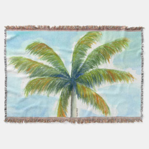 Tropical Beach palm tree on a sunny day Throw Blanket