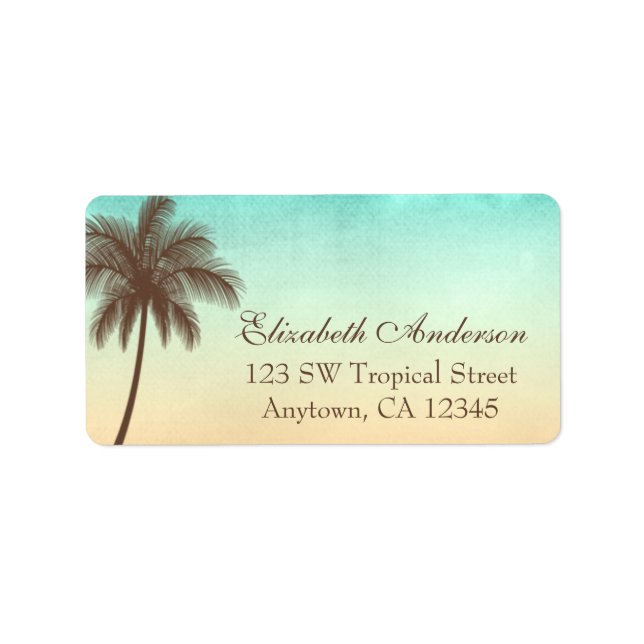 Tropical Beach Palm Tree Personalised Label (Front)