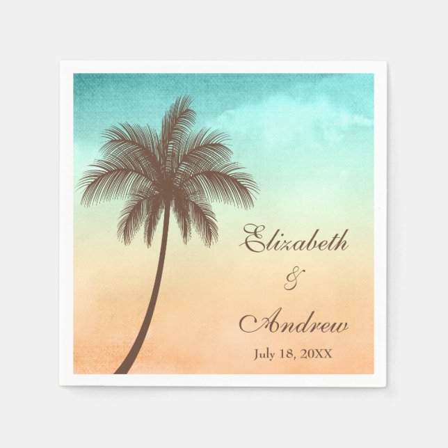 Tropical Beach Palm Tree Personalised Wedding Napkin (Front)