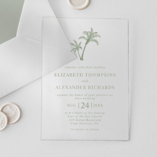 Tropical Beach Palm Tree Sage Green Wedding Acrylic Invitations