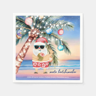 Tropical Beach Palm Tree Santa Christmas Napkin