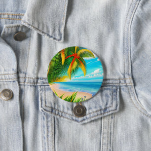 Tropical Beach Palm Tree Scene 7.5 Cm Round Badge