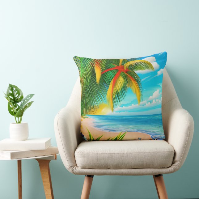 Tropical Beach Palm Tree Scene Cushion (Chair)