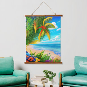 Tropical Beach Palm Tree Scene Hanging Tapestry