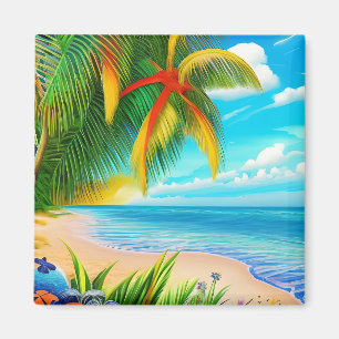 Tropical Beach Palm Tree Scene Magnet