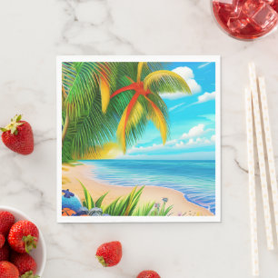Tropical Beach Palm Tree Scene Napkin