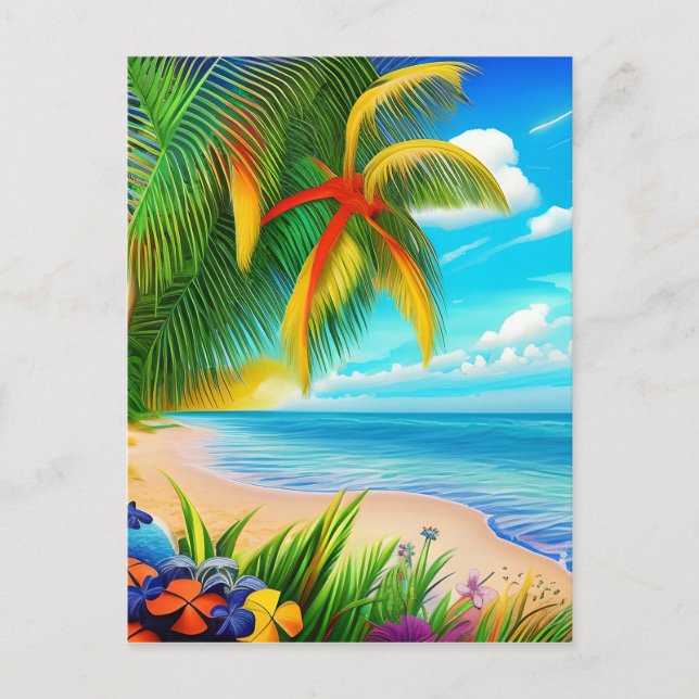 Tropical Beach Palm Tree Scene Postcard (Front)