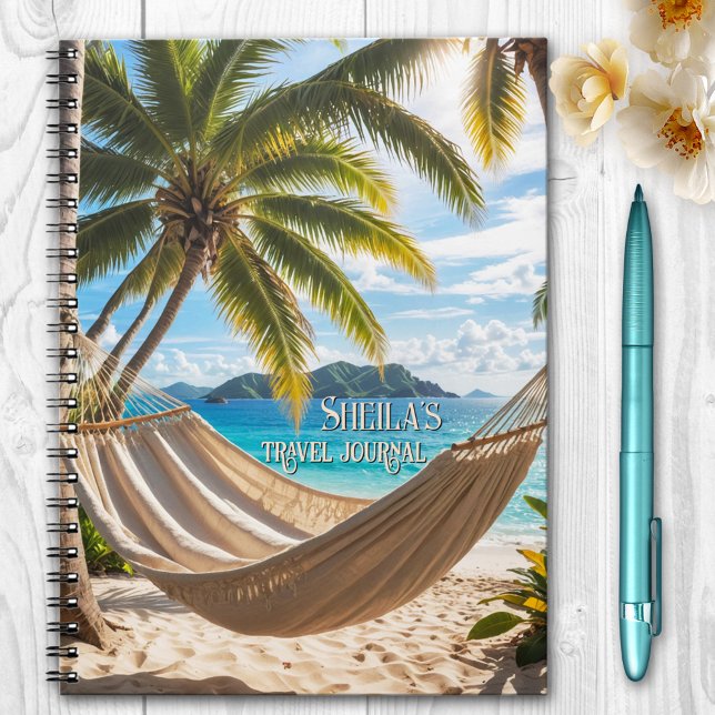 Tropical Beach Palm Tree Travel Journal (Notebook featuring a tropical beach with palm trees and hammock. Great for travel notes.)
