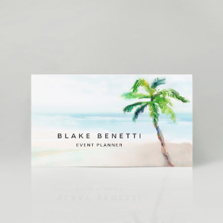 Tropical Beach Palm Tree Watercolor  Business Card