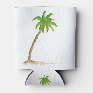 Tropical Beach Palm Tree Watercolor Can Cooler