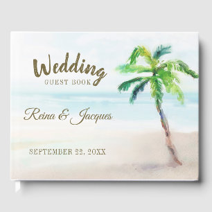 Tropical Beach Palm Tree Watercolor Wedding Guest Book