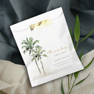 Tropical Beach Palm Tree Watercolor Wedding Thanks Favour Bags