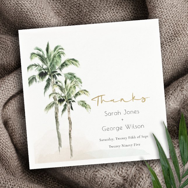Tropical Beach Palm Tree Watercolor Wedding Thanks Napkin (Creator Uploaded)