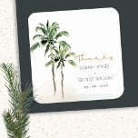 Tropical Beach Palm Tree Watercolor Wedding Thanks Square Sticker<br><div class="desc">For any further customisation or any other matching items,  please feel free to contact me at yellowfebstudio@gmail.com</div>