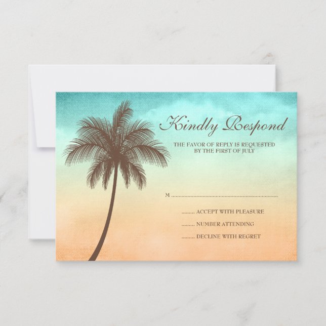 Tropical Beach Palm Tree Wedding Response Card (Front)