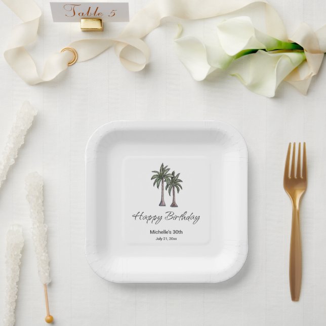 Tropical Beach Palm Trees 30th Birthday Party Paper Plate (Wedding)