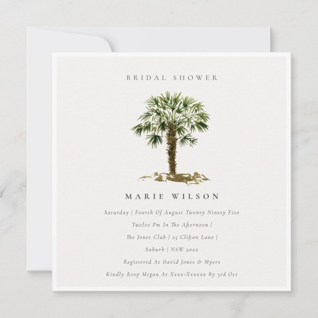 Tropical Beach Palm Trees Bridal Shower Invite (Front)