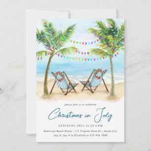 Tropical Beach Palm Trees Christmas in July Invitation