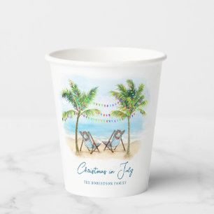Tropical Beach Palm Trees Christmas in July Paper Cups