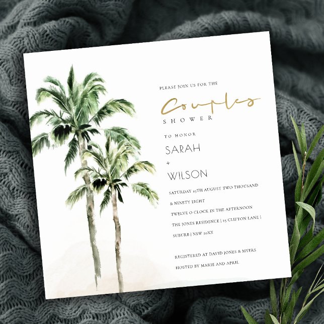 Tropical Beach Palm Trees Couples Shower Invite (Creator Uploaded)