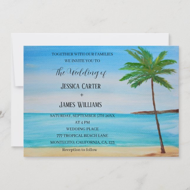 Tropical Beach Palm Trees Destination Wedding Invitation (Front)